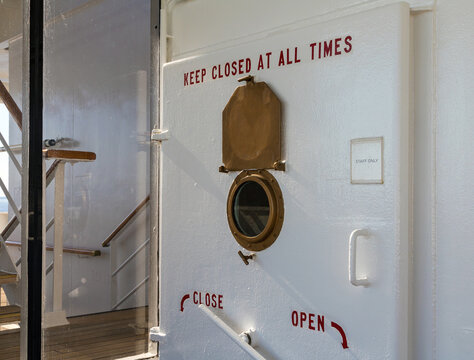 Safety watertight bulkhead closed door on a cruise ship
