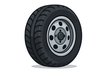 Illustration of a car tire with metal wheel hub on white background