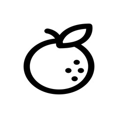 Illustration of a simple black and white orange with a leaf and four dots on the side depicted clearly