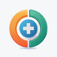 Fototapeta premium Modern circular logo with a plus sign, featuring orange and green segments around a blue center.