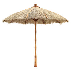 Tropical Straw Umbrella with Bamboo Pole on Beach