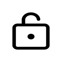 Illustration of a simple open padlock with rounded edges and a central dot on a white background view
