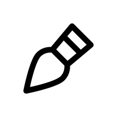 Illustration of a black outline of a paintbrush tool with a thick handle and a pointed brush end design