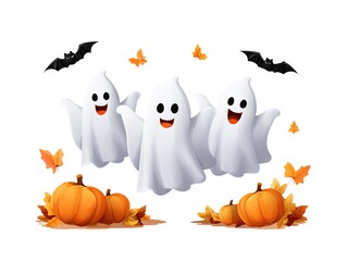 Holiday Happy Halloween Vector Design, Transparent Background Cartoon Characters Collection, Playful Ghost and Jack O Lantern