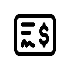 Illustration of a black and white check with a dollar sign and signature line on a white background