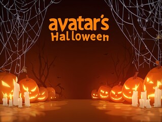  Mysterious Halloween Celebration Banner, Center Glowing Jack-o-Lantern Array, Bottom Left Candlelight Projection and Spider Web Element Design