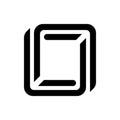 A black and white illustration of a three dimensional rectangular shape with rounded edges and a shadow effect