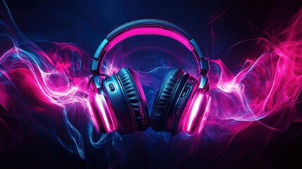 Stylish headphones with neon glowing effect