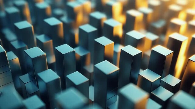 Abstract metal blocks building futuristic digital data background