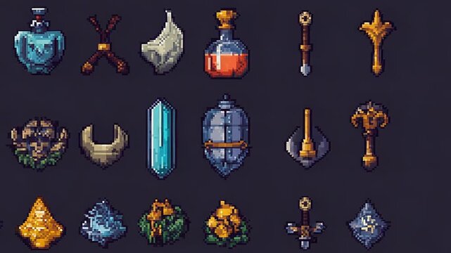 Pixel art fantasy video game rpg inventory items