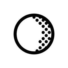 Illustration of a golf ball with dimples on one side and a thick black outline against a white background