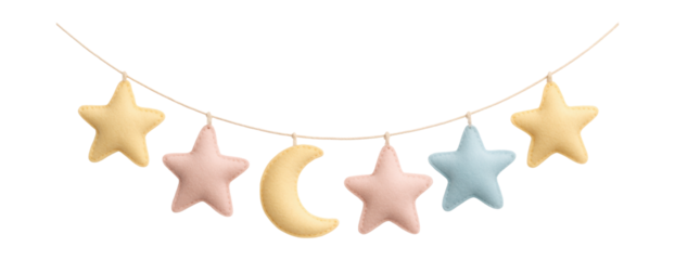 Felt star and moon garland, perfect for nursery room decor.