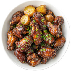 Savory Chicken Wings with Roasted Potatoes in a Bowl, Perfect for Family Gatherings or Game Day Snacks on transparent background