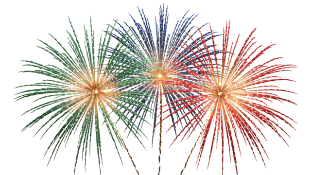 Vibrant fireworks exploding in a colorful display against a black night sky, perfect for celebration and festive events