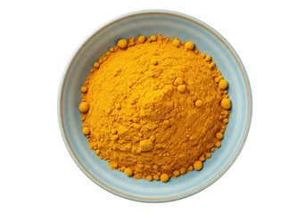 Isolated bowl of turmeric powder, vibrant yellow spice for culinary use and health benefits