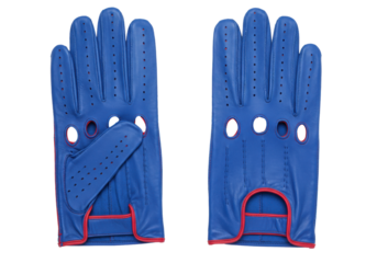 Isolated blue driving gloves, leather vintage style for car racers or vintage clothing