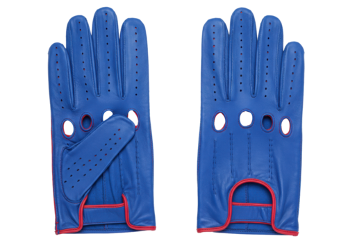 Isolated blue driving gloves, leather vintage style for car racers or vintage clothing