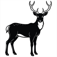 Deer Silhouette Vector,Elegant Wildlife Illustration, Wild Animal Design in Black and White,Deer vector,Deer design, Deer concept, Deer art, Deer topics,Deer doodle, 