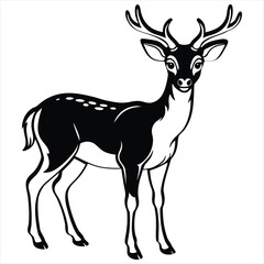 Deer Silhouette Vector,Elegant Wildlife Illustration, Wild Animal Design in Black and White,Deer vector,Deer design, Deer concept, Deer art, Deer topics,Deer doodle, 