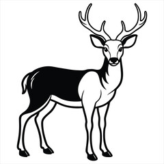 Deer Silhouette Vector,Elegant Wildlife Illustration, Wild Animal Design in Black and White,Deer vector,Deer design, Deer concept, Deer art, Deer topics,Deer doodle, 