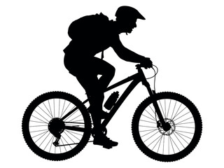 Obraz premium Silhouette of a Man Riding a Mountain Bike on a White Background