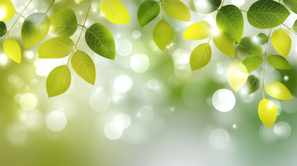 Green leaf nature foliage soft olive gradient floating leaf sunlight bokeh spring fresh background create peaceful and vibrant atmosphere with blurred light spots and gentle leaf clusters