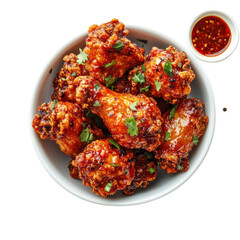 Crispy Spicy Chicken Wings with Garnish in a Bowl, Perfect for Parties and Gatherings on transparent background