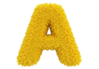 Isolated furry letter A, fluffy font element, yellow texture, decoration for festive design