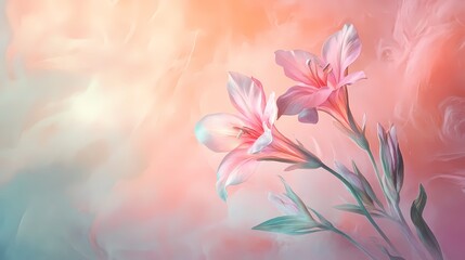 Delicate pink lilies blooming against a soft pastel background, evoking tranquility and beauty