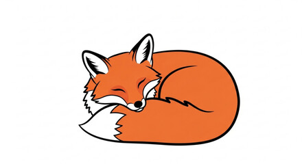 Obraz premium A charming cartoon illustration of a curledup orange fox sleeping peacefully, , capturing its adorable and serene nature beautifully