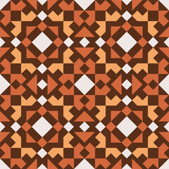 Geometric Flat Mosaic Seamless Pattern with Brown Orange and White Shapes
