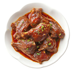 Savory Spicy Chicken Drumsticks in Rich Sauce Served in a White Bowl on transparent background