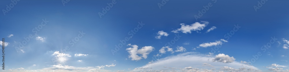 Wall mural 360 hdri blue sky with beautiful clouds like a seamless panorama view with zenith for use in 3d grap