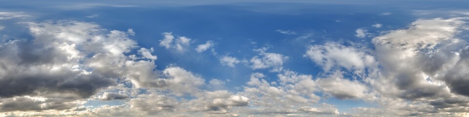 Obraz premium 360 hdri blue sky with beautiful clouds like a seamless panorama view with zenith for use in 3d graphics or game development as sky dome or edit drone shot