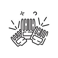 Icon of two hands wearing foam fingers in celebration with sparkles and lines symbolizing excitement against a transparent background.
