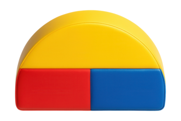 Vibrant soft play half-moon module, perfect for imaginative obstacle courses in home