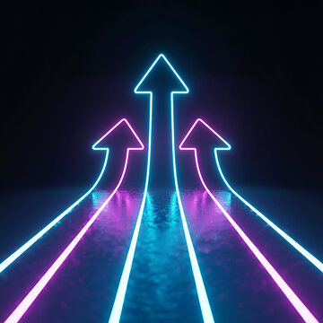 Ascending Neon Arrows A Striking Digital Illustration of Progress, Growth, and Forward Momentum