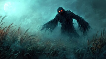 Mysterious figure in a foggy field