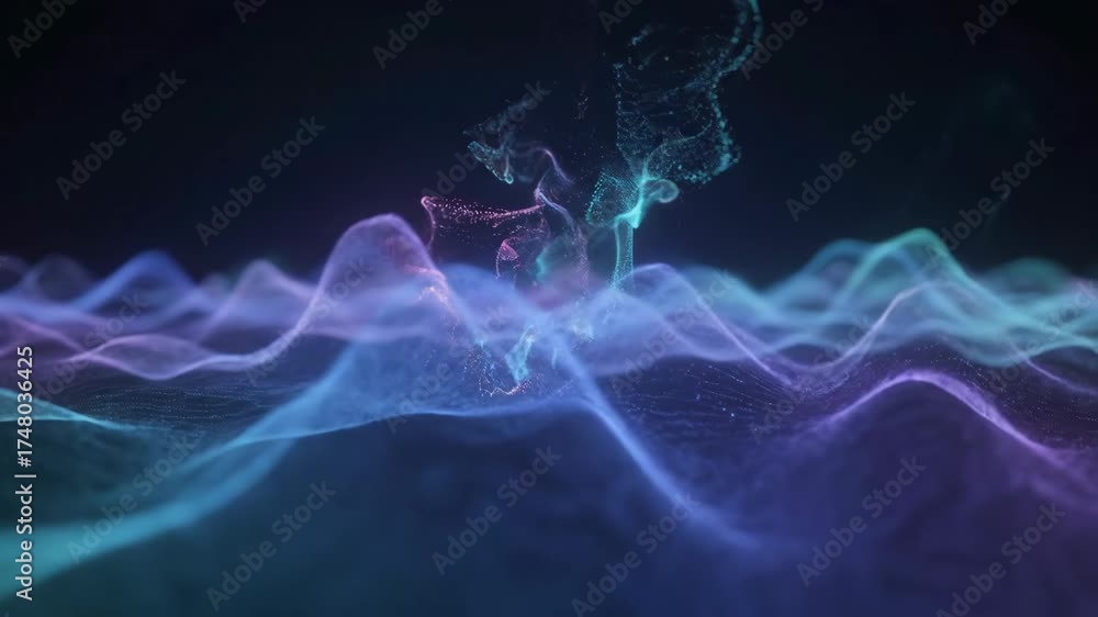 Wall mural seamlessly looping video of ethereal glowing abstract forms gently morphing and shifting like misty 