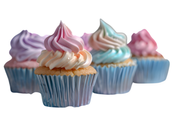 Mermaid themed birthday party shell pastel color cupcakes background well composed relevant in clear view with natural colors and sharp focus on a plain background. Simple clean style for stock use in