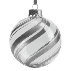 christmas decoration. Ornate glass Christmas ornament with silver spiral design.