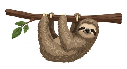 An adorable sloth hanging lazily from a tree branch, showcasing its relaxed and gentle nature, perfect for nature lovers