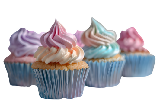 Mermaid themed birthday party shell pastel color cupcakes background well composed relevant in clear view with natural colors and sharp focus on a plain background. Simple clean style for stock use in