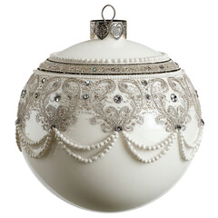 christmas decoration. Decorative white ornament with intricate silver detailing.