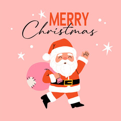 Merry Christmas and happy new year with Santa Claus, snow skates and warm knitted sweater. Holiday cartoon character in winter season.