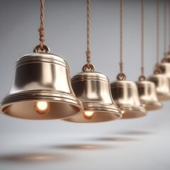 christmas decoration. Hanging metallic bells with a sleek, shiny design.