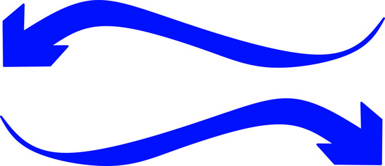 Two wavy blue arrows pointing in opposite directions on white background, symbolizing flow, exchange, rotation, or synchronization in modern design.