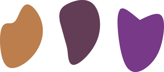 Abstract organic shapes in brown, dark purple, and violet on white background, minimalist modern design for aesthetic decoration or creative graphic layout.
