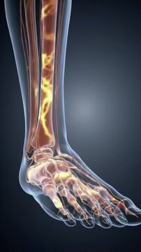 3D animation of peripheral neuropathy, showing damaged nerves in the foot