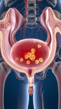 3D medical animation of a urinary tract infection (UTI) in the bladder